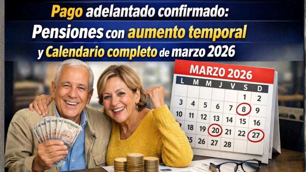 Pago adelantado confirmado: pensiones con aumento temporal y calendario completo de marzo 2026